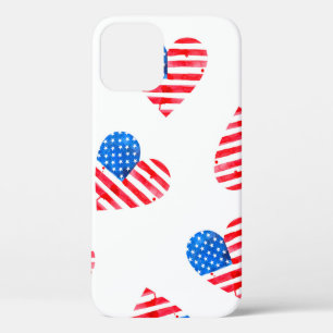 Watercolor flag of America in the shape of  hearts iPhone 12 Case
