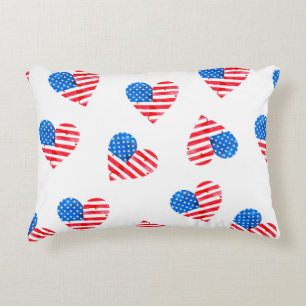 Watercolor flag of America in the shape of hearts Decorative Cushion
