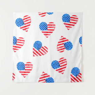Watercolor flag of America in the shape of hearts Tapestry