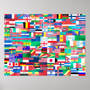 Watercolor Flags of the World Poster