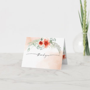 Watercolor Flame Scarlet Coral Floral Thank You Card