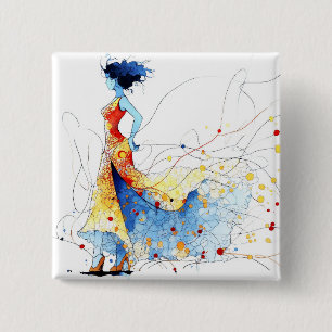 Watercolor Flamenco Dancer – Joy in Motion #2 15 Cm Square Badge