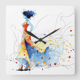 Watercolor Flamenco Dancer – Joy in Motion #2 Square Wall Clock