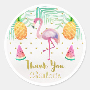 Watercolor Flamingo 1st Birthday Favor Sticker