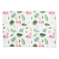Watercolor Flamingo and Greenery Tropical Pattern