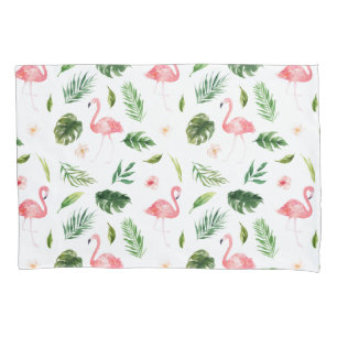 Watercolor Flamingo and Greenery Tropical Pattern Pillowcase