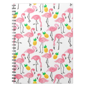 Watercolor Flamingo and Pineapple: Tropical Set. Notebook