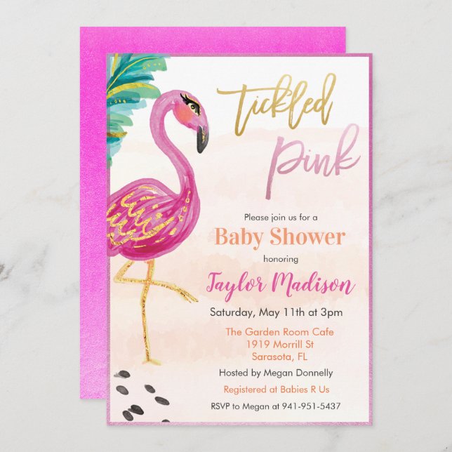 Watercolor Flamingo Baby Shower Invitation (Front/Back)
