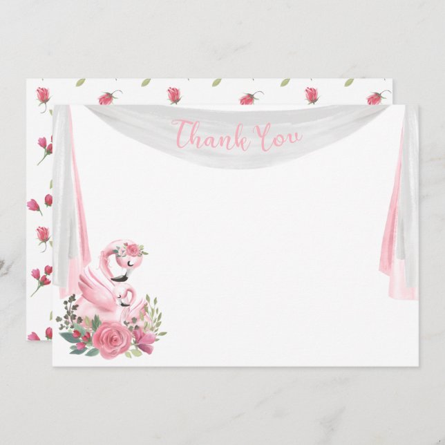 Watercolor Flamingo Baby Shower Thank you Card (Front/Back)