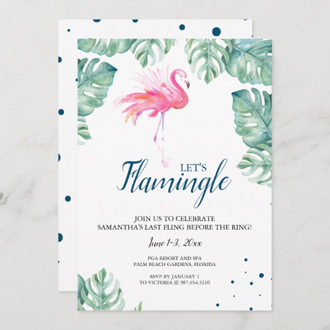 Watercolor Flamingo Bachelorette Party Invitation (Front/Back)
