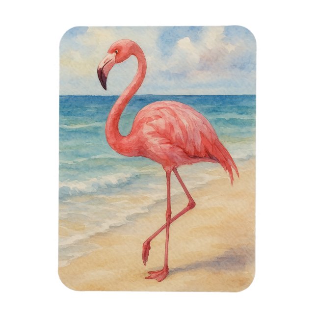 Watercolor Flamingo Beach  Magnet (Vertical)