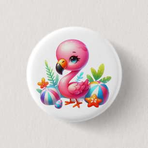 Watercolor Flamingo Cartoon Clipart  3 Cm Round Badge