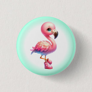 Watercolor Flamingo Cartoon Clipart 3 Cm Round Badge
