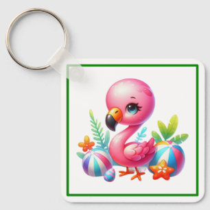 Watercolor Flamingo Cartoon Clipart-95059 Key Ring
