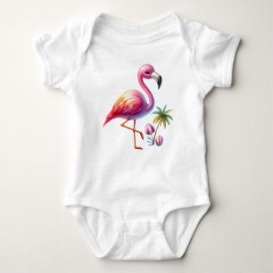 Watercolor Flamingo Cartoon Clipart Baby Bodysuit