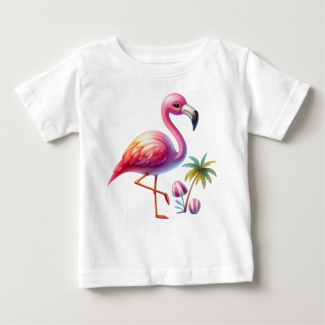 Watercolor Flamingo Cartoon Clipart Baby T-Shirt (Front)
