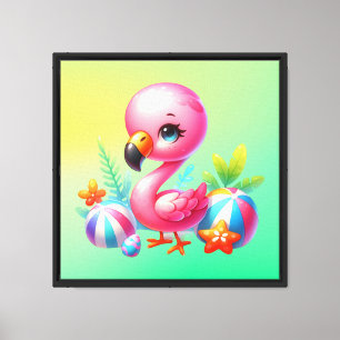 Watercolor Flamingo Cartoon Clipart  Canvas Print