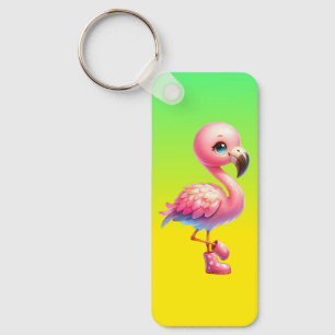 Watercolor Flamingo Cartoon Clipart Key Ring