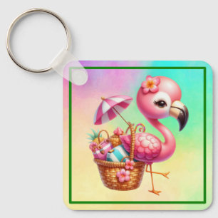 Watercolor Flamingo Cartoon Clipart Key Ring