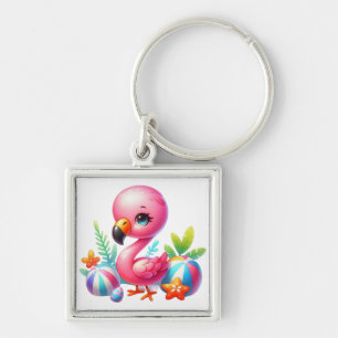 Watercolor Flamingo Cartoon Clipart  Key Ring