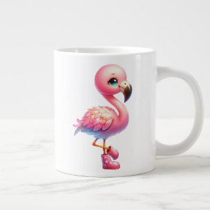 Watercolor Flamingo Cartoon Clipart Large Coffee Mug