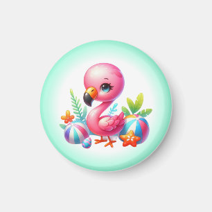 Watercolor Flamingo Cartoon Clipart Magnet