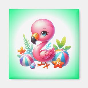 Watercolor Flamingo Cartoon Clipart Magnet