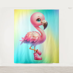 Watercolor Flamingo Cartoon Clipart Tapestry