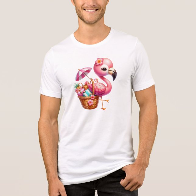 Watercolor Flamingo Cartoon Clipart Tri-Blend Shirt (Front)
