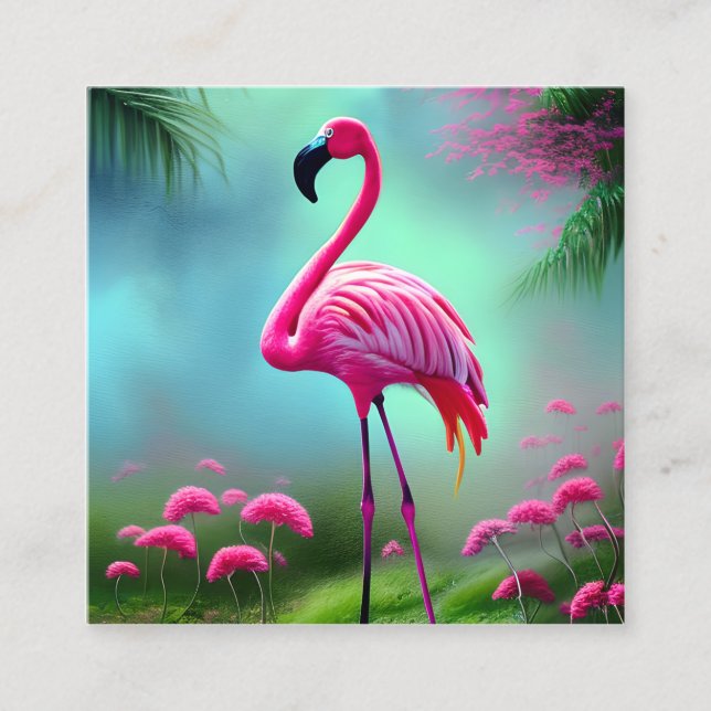 Watercolor Flamingo Graphic Square Business Card (Front)