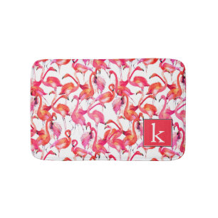 Watercolor Flamingo In Watercolors   Add Your Name Bath Mat