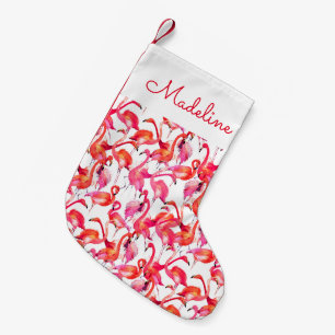 Watercolor Flamingo In Watercolors Add Your Name Small Christmas Stocking