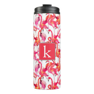 Watercolor Flamingo In Watercolors Add Your Name Thermal Tumbler