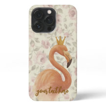 Watercolor Flamingo iPhone Case with Gold Crown