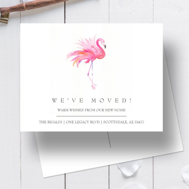 Watercolor Flamingo New Home Moving Announcement Postcard (Creator Uploaded)