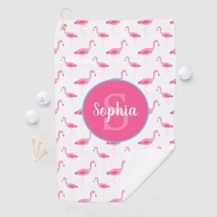 Watercolor Flamingo Pattern Personalised Golf Towel