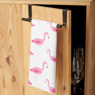 Watercolor Flamingo Pattern Tea Towel