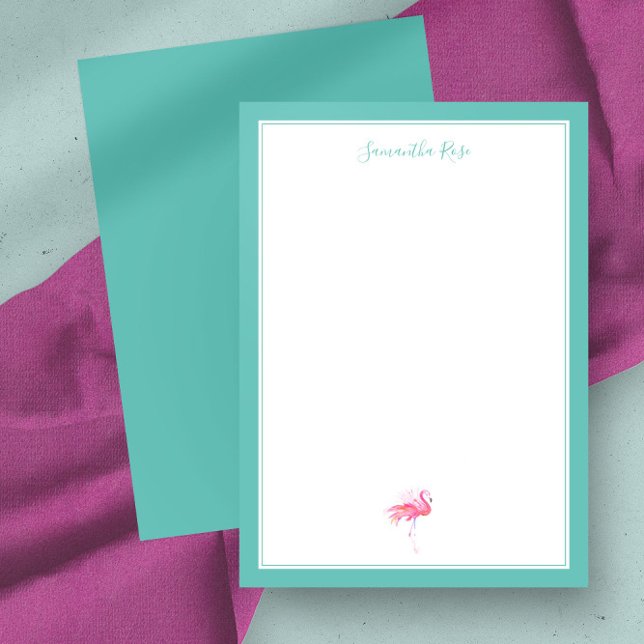 Watercolor Flamingo Personalised Stationery Card (Custom note card tropical watercolor pink flamingo art by Victoria Grigaliunas)