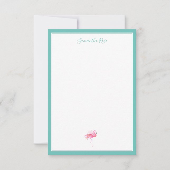 Watercolor Flamingo Personalised Stationery Card (Front)