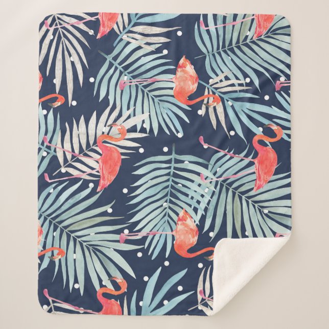 Watercolor Flamingo: Pink Tropical Elegance. Sherpa Blanket (Front)