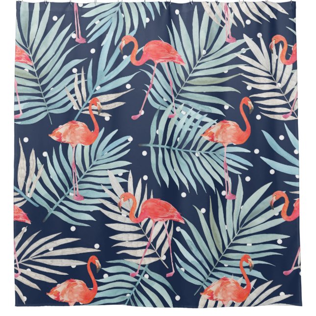 Watercolor Flamingo: Pink Tropical Elegance. Shower Curtain (Front)
