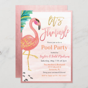 Watercolor Flamingo Pool Party Invitation