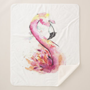 Watercolor Flamingo Print Art Funny Flamingo Sherpa Blanket