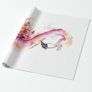 Watercolor Flamingo Print Art Funny Flamingo Wrapping Paper