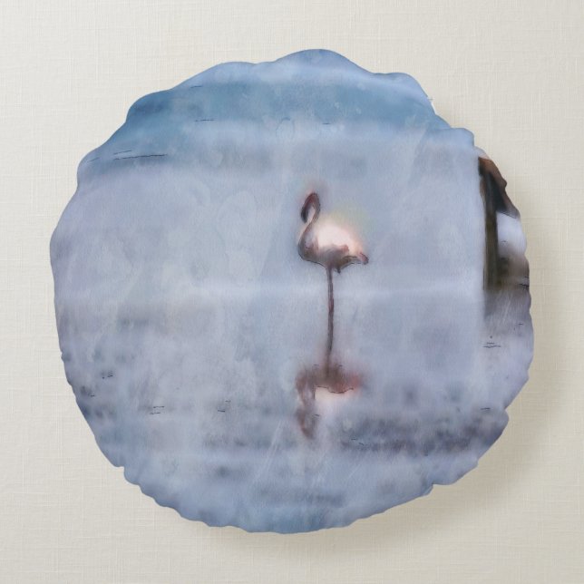 Watercolor Flamingo Round Cushion (Back)