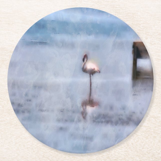 Watercolor Flamingo Round Paper Coaster (Front)