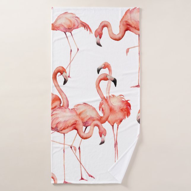 Watercolor flamingo seamless pattern. Hand painted Bath Towel (Bath Towel)