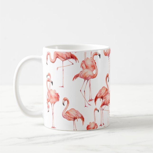 Watercolor flamingo seamless pattern. Hand painted Coffee Mug (Left)