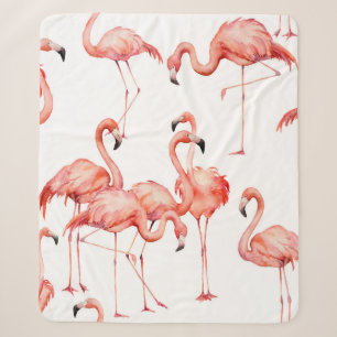 Watercolor flamingo seamless pattern. Hand painted Sherpa Blanket