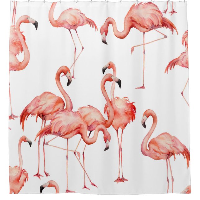 Watercolor flamingo seamless pattern. Hand painted Shower Curtain (Front)